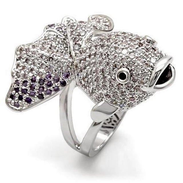 Rhodium Brass Ring with AAA Grade CZ, Multi Color - Size 5