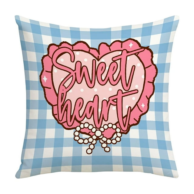 Housses de Coussin de la Saint-Valentin 45 cm x 45 cm, Imprimé Recto Verso, Carreaux Rouges, Housse de Coussin de Sofa en Coton pour Chambre, Déco Maison