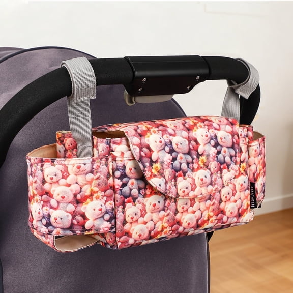 Stroller Organizer with Insulated Cup Holders, Adjustable Stroller Caddy with Detachable Phone Bag, Stroller Accessories Fits