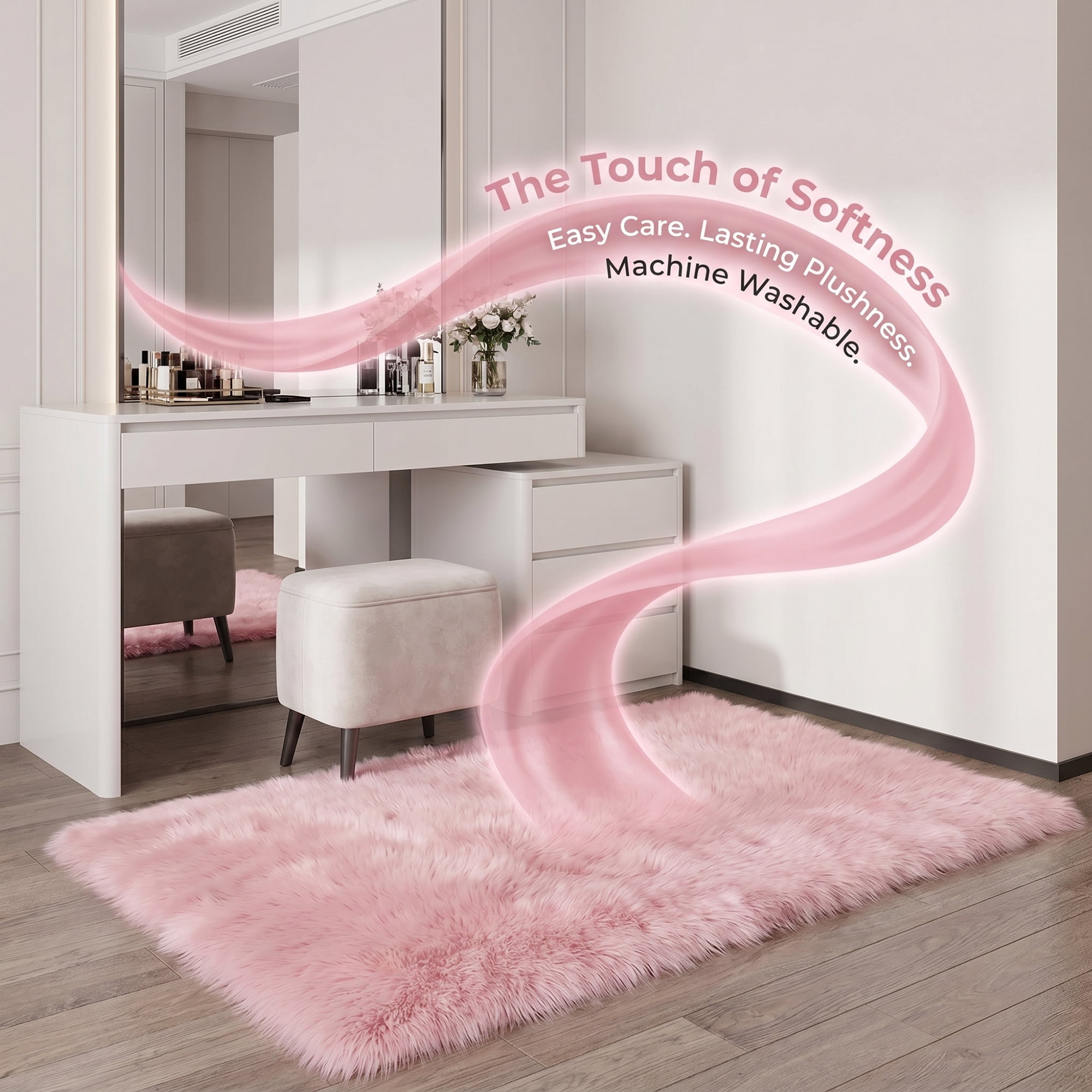 Unique Bargains Shaggy Area Rug Ultra Fluffy Non Slip Fuzzy Carpet 32" x 20" Pink