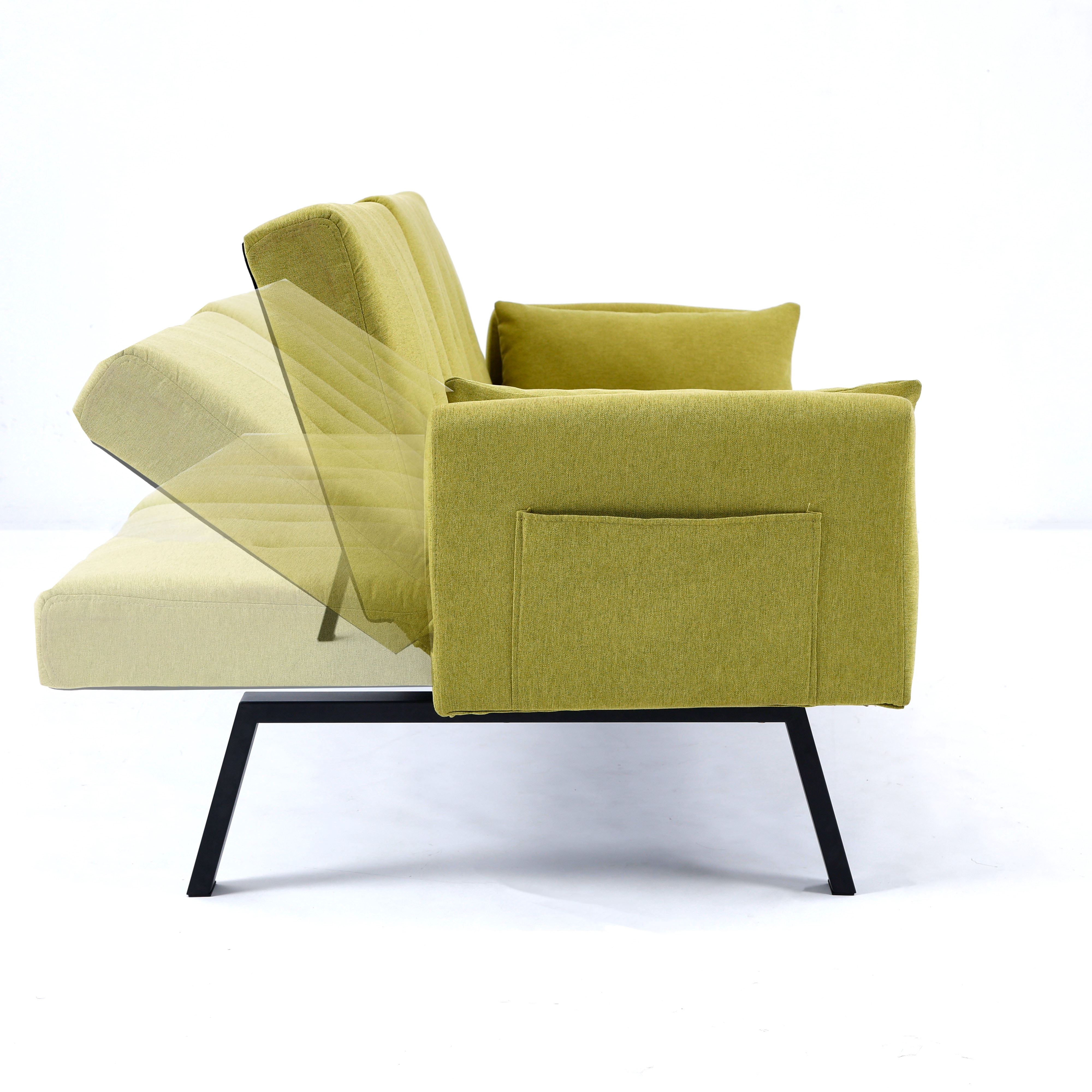 Gewnee 70''Foldable Sofa Bed,2-in-1 Convertible Couch With Adjustable Backrest、Cup Holder & Armrest Storage.Suitable for Small Spaces,Apartments.Green