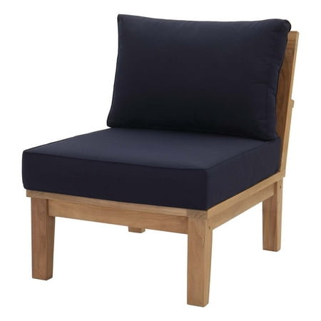 Modern Contemporary Urban Design Outdoor Patio Balcony Garden Furniture Sofa Middle Chair, Wood, Navy Blue