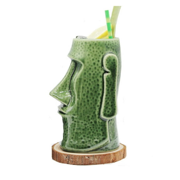 1PCS  Ceramic Tiki Mugs Art Crafts Creative Hawaii Mugs Easter Island Tiki Mug 650ml (Green 1PCS,650ml)