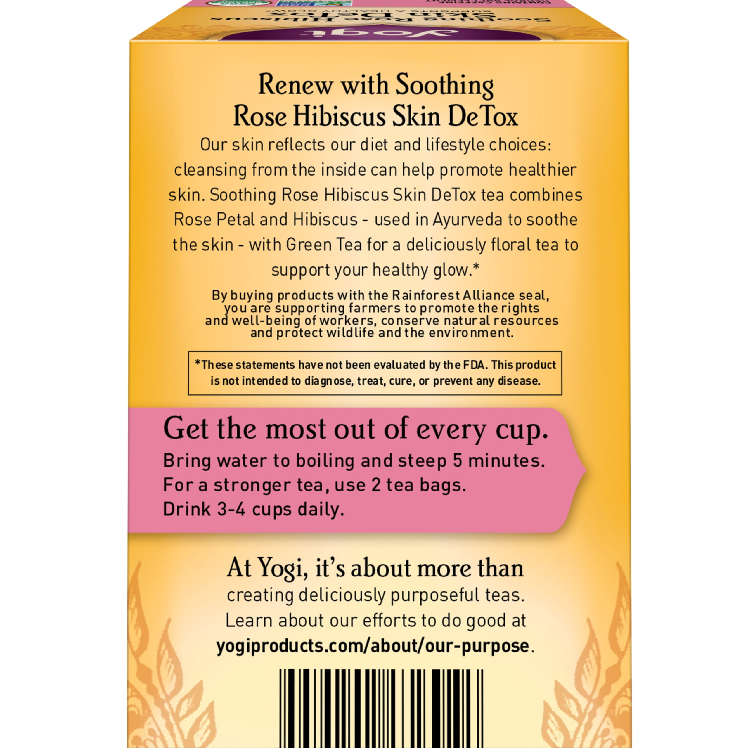 Yogi Tea Soothing Rose Hibiscus Skin DeTox, Green Tea, Wellness Tea Bags, 6 Boxes of 16