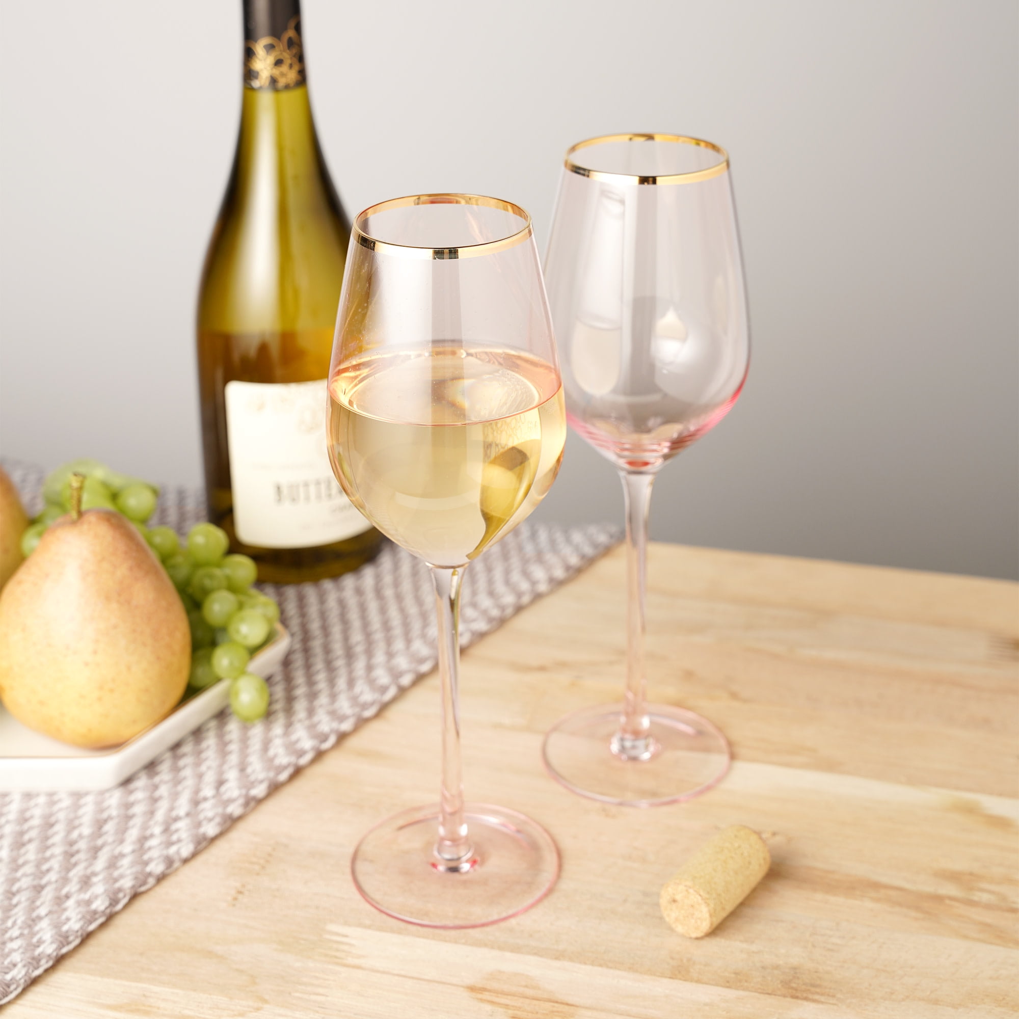 Twine Rose White Wine Glasses for Holiday, Birthday Gifts, Set of 2 14 oz