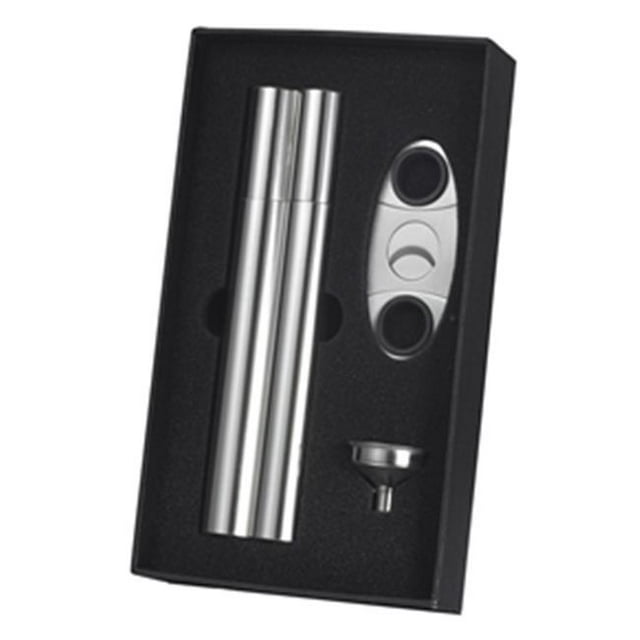 Visol VSET53 Paramount Cigar Case Flask Combo Gift Set with Cigar Cutter & Funnel