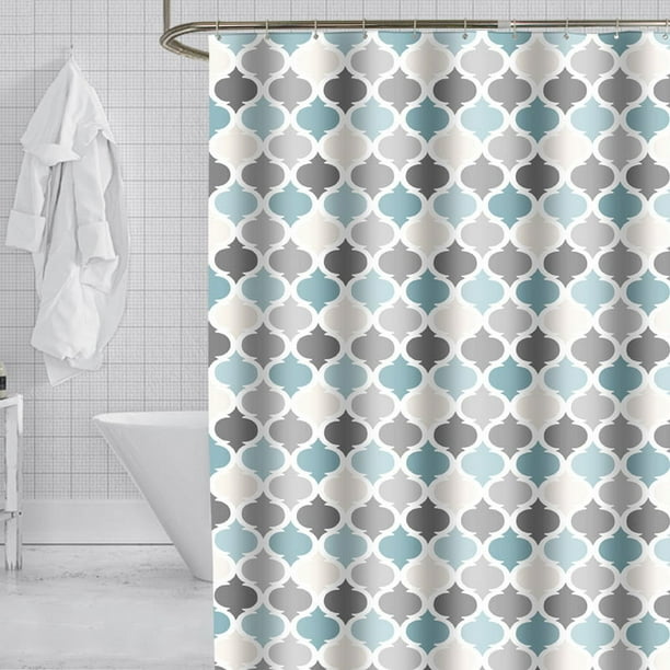 Cortina de ducha impermeable y antimoho (180 x 180 cm) con estampado geométrico, con 12 ganchos