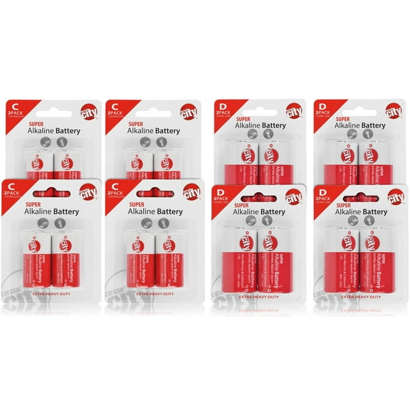 Essential Circuit City 8 C-Cell & 8 D-Cell High Performance Alkaline Batteries (16 Total)