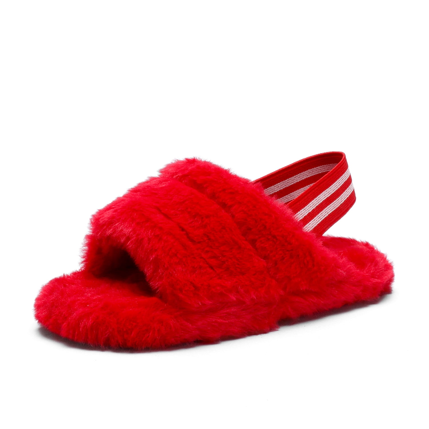 Girls Fuzzy Soft Plush Slippers Leopard House Slippers Open Toe House Shoes Memory Foam Slide Sandals
