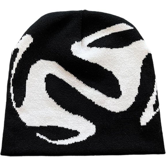 Hsqqdc Unisex Gothic Y2K Knitted Beanie, Vintage Harajuku Warm Skull Cap for Winter Streetwear
