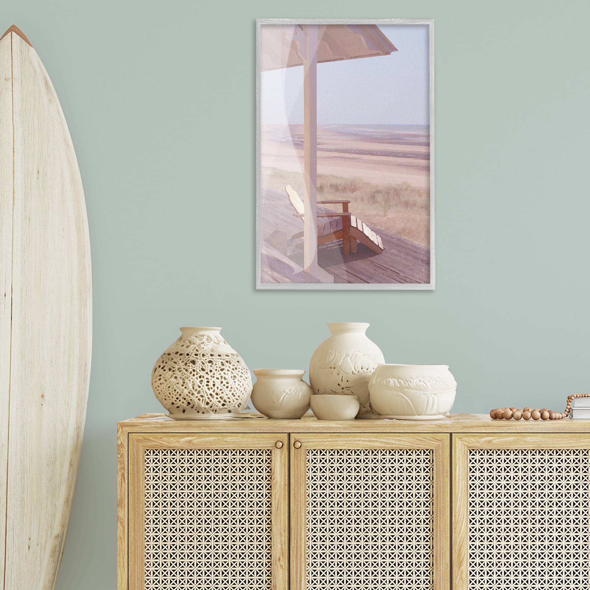 Stupell Industries Hamptons Beach House Landscape Painting Gray Framed Art Print Wall Art, 20 x 30