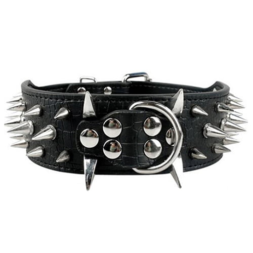 2.0 inch Wide Leather Dog Collar Spiked Cool Sharp Metal Studded Black M L XL 