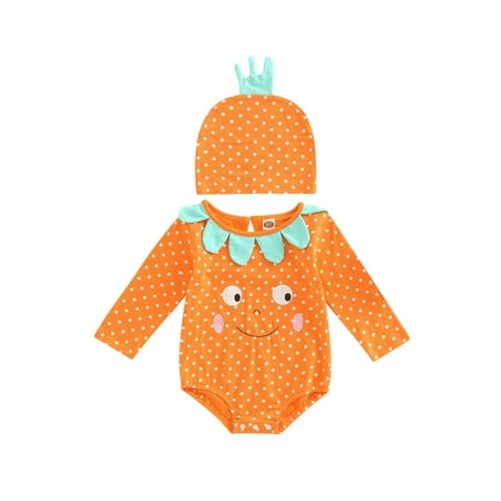 

aturustex Halloween Baby Girl Boy Rompers Set Cartoon Printed Casual Long Sleeve Jumpsuit Top and Cute Hat