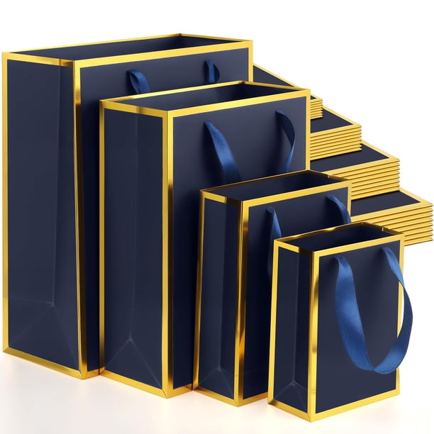 Bolsas de regalo de Navidad PerKoop, papel kraft, paquete de 40 unidades, 4 tamaños, color azul