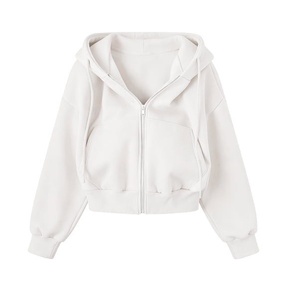 BUIGTTKLOP Cotton Linen Cropped Zip Up Hoodies for Women Long Sleeve Drawstring Hooded Jacket with Pockets Fall Outfits