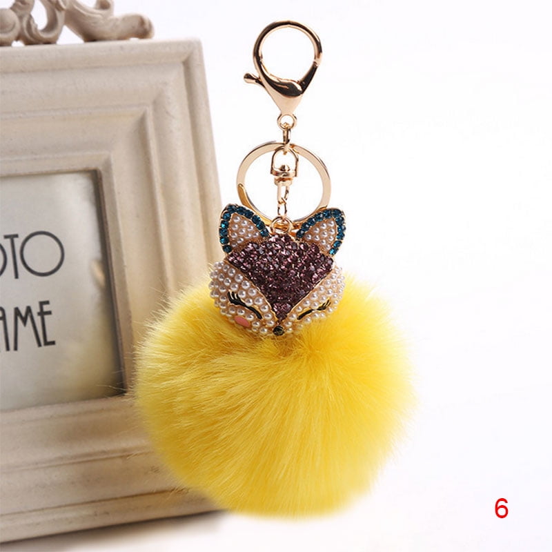 Red Woman Elegant Style Keychain Fox Head Plush Ball Key Chain Pendant Plush Doll Key Ring Keychain 