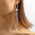 thumbnail image 6 of harmtty 1 Pair Dangle Earrings Temperament Ornamental Shiny Exaggerated Personality Dress Up Accessory Rhinestone Long Tassel Earrings Fashion Jewelry,Silver, 6 of 7