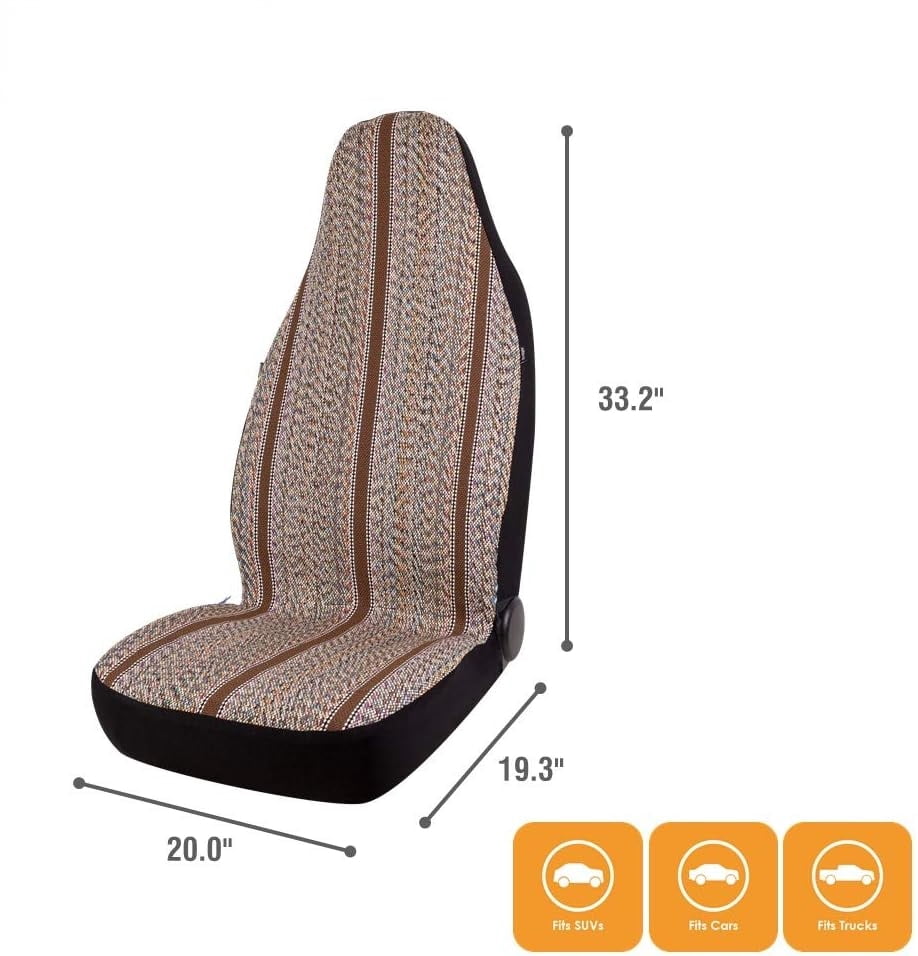 PM Baja Blanket Bucket Seat Cover for Car, Truck, Van, SUV - Airbag Compatible (2PCS Brown)