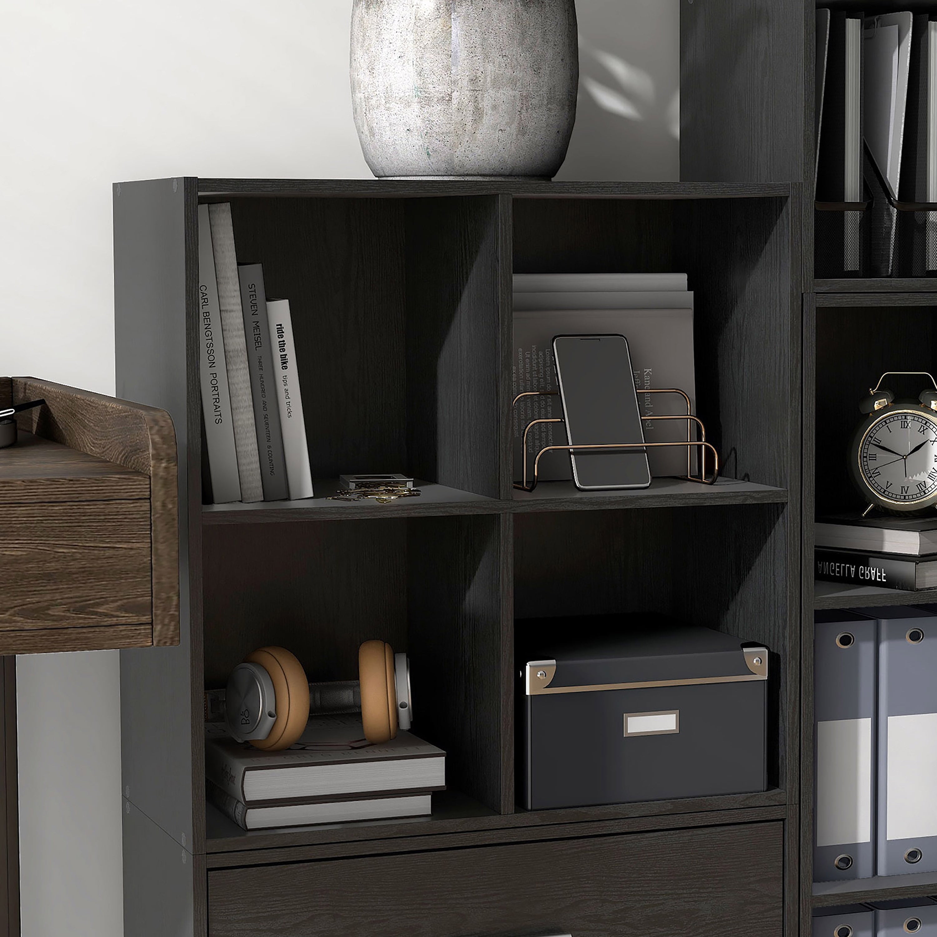 Furniture of America Seni Stackable Wood 4-Cube Bookcase in Black