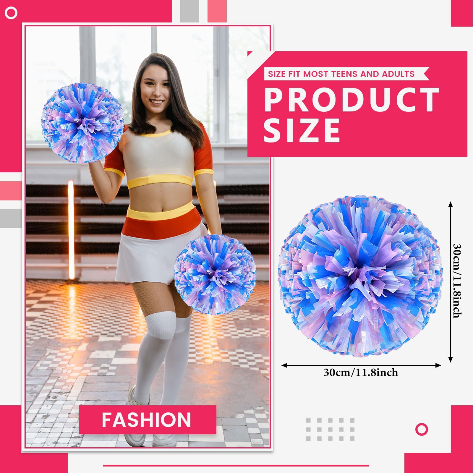 Cheer Pom Poms 22 Pcs Four Finger Handle, Cheerleading Handheld Squad Pompoms for Sports Team Cheer Spirit Games Dance Party Adults