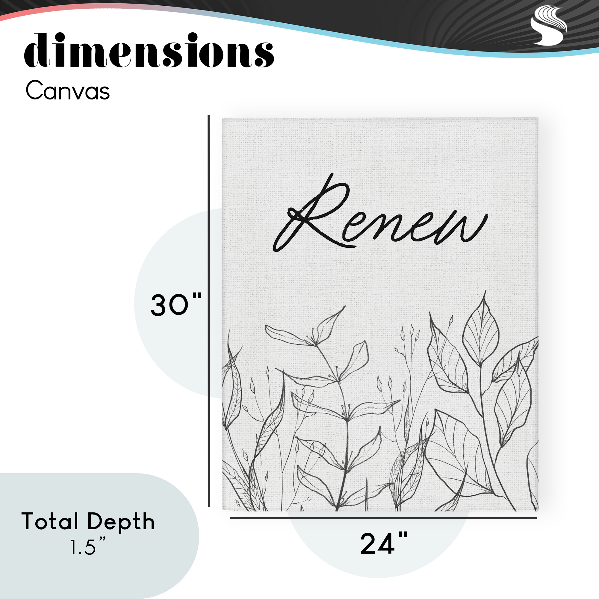 Renew with Leaf Outlines Canvas Wall Art, design by Lettered and Lined