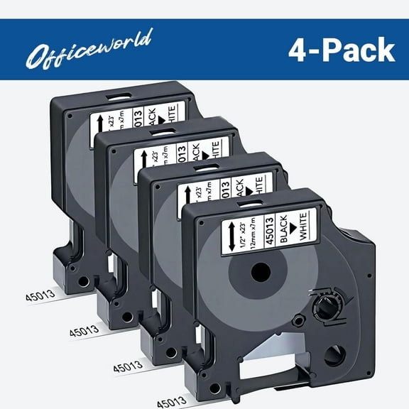 Hiipoo Label Maker Tape Compatible with DYMO D1 45013 45013S S0720530 45113, Fit for Label Manager 100 120P 160 210D 220P 280 350D 450D 500TS,0.47 in x 23 ft (12mm x 7m), Black on White, 4-Pack