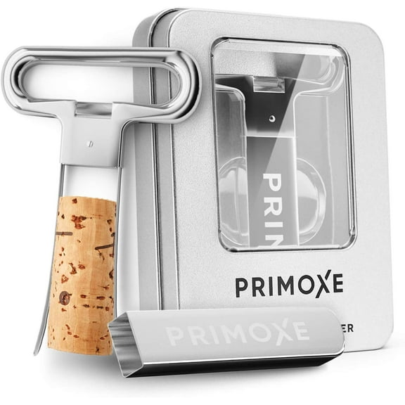 Primoxe Ah So Two Prong Wine Cork Remover with Bottle Opener - Professional Stainless Steel Puller - Extractor For Opening & Vintage Collecting - for Connoisseurs & Collectors to Uncork