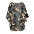 thumbnail image 3 of Kimonos Cardigan for Women's Plus Size Casual Floral Print Puff Sleeve Cardigan Loose Chiffon Cover Up Blouse Trendy Tops Beach Up to 65% off, 3 of 3