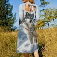 thumbnail image 5 of Wolf in Snowy Mountains Women's 3/4 Sleeve Dresses Elegant A-Line Midi Dress Flare Summer Casual Sundress, 5 of 9