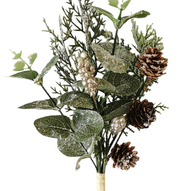 CAIROYAR Decoración navideña con flores artificiales, piña de pino de frutos rojos, decoración navideña con flores, pino de bayas de acebo rojo flocado