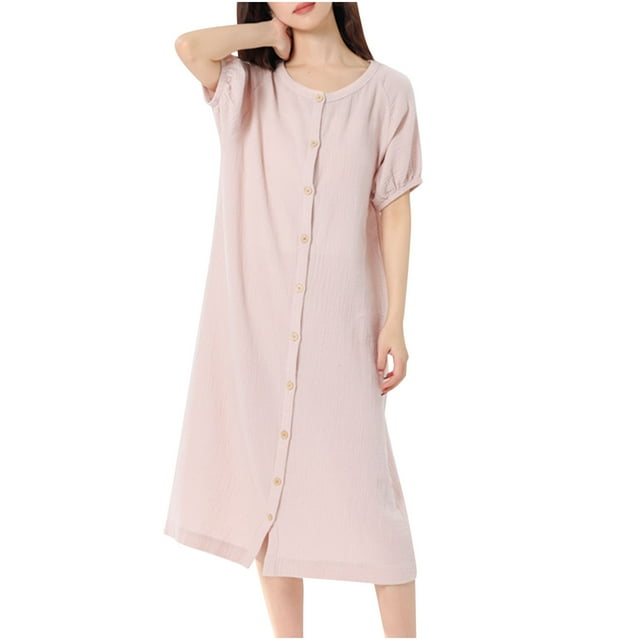 FAIWAD Robe de Nuit pour Femmes Décontractée Ample à Boutons Manches Courtes Robe de Pyjama Été Douce Robes Maxi