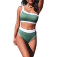 thumbnail image 1 of Women's Cute High Waist Two Piece Colorblock One Shoulder Bikini Swimsuit, 1 of 2