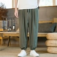 thumbnail image 6 of YLSDY Cropped Pants for Men Big & Tall Elastic Waist Drawstring Striped Harem Pant Yoga Beach Trousers Lightweight with Pocket Army Green XXXL, 6 of 7