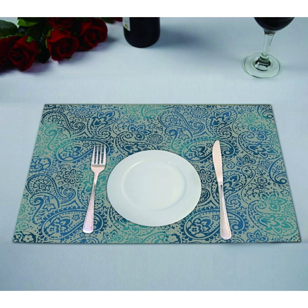 GCKG Flower Floral Placemat, Paisley Blue Placemat 12x18 Inch,Set of 2