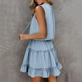 thumbnail image 3 of JGGSPWM Women's Sleeveless Drawstring V Neck Tiered Mini Dress Dresses Blue 2XL, 3 of 3