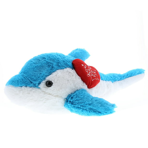 DolliBu I Love You Marine Blue Dolphin Plush Stuffed Animal with Heart - 18  inches 