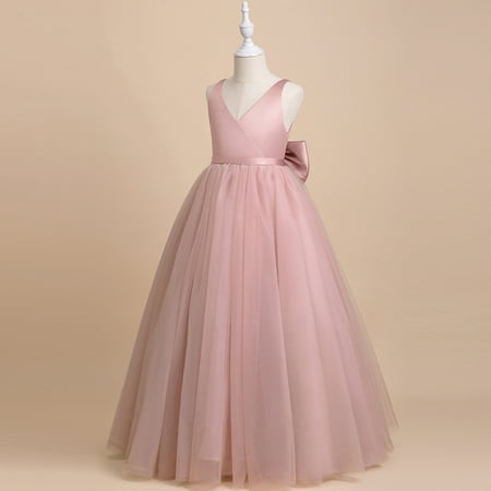 

dmqupv Flower Girl Dress Girl s Floral Print Puff Sleeve Square Neck Short A Line Dress Pink 9-10 Years
