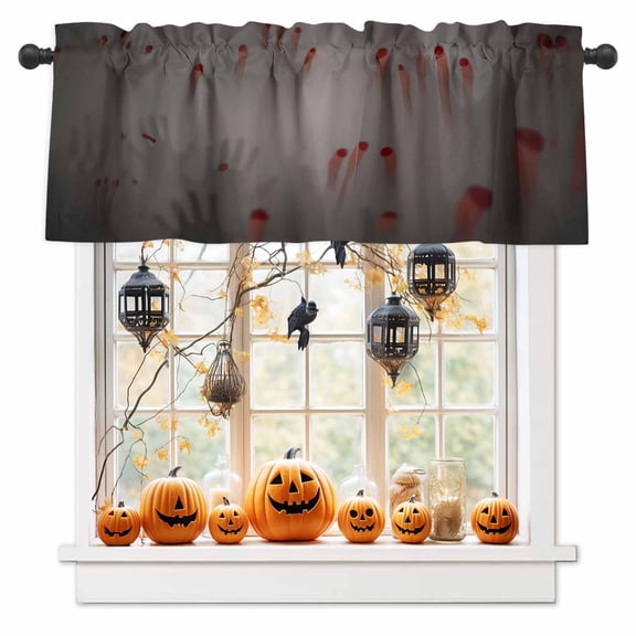 Halloween Horror Blood Hand Print Curtain Valances for Kitchen Windows,Rod Pocket Short Valance Scary Darkness Small Window Treatment for Living Room Bathroom Bedroom,54" x 18"-1 Panel