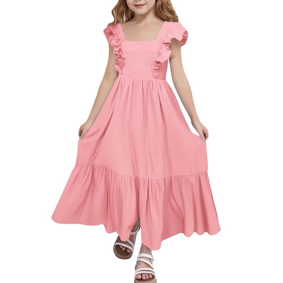 oqasdz Dresses for Girls Summer Elegant Square Neck Sleeveless Solid Color Backless Casual Boho Style Pageant Prom Dress