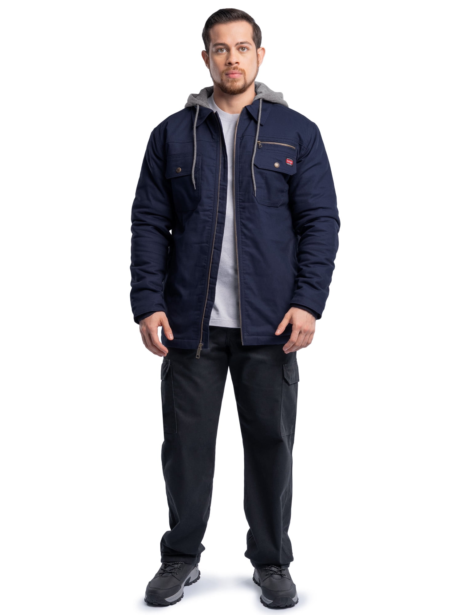 Wrangler Workwear Men's Quilted Lined Work Shirt Jacket with Hood, Size S-5XL (Men's and Big Men's)