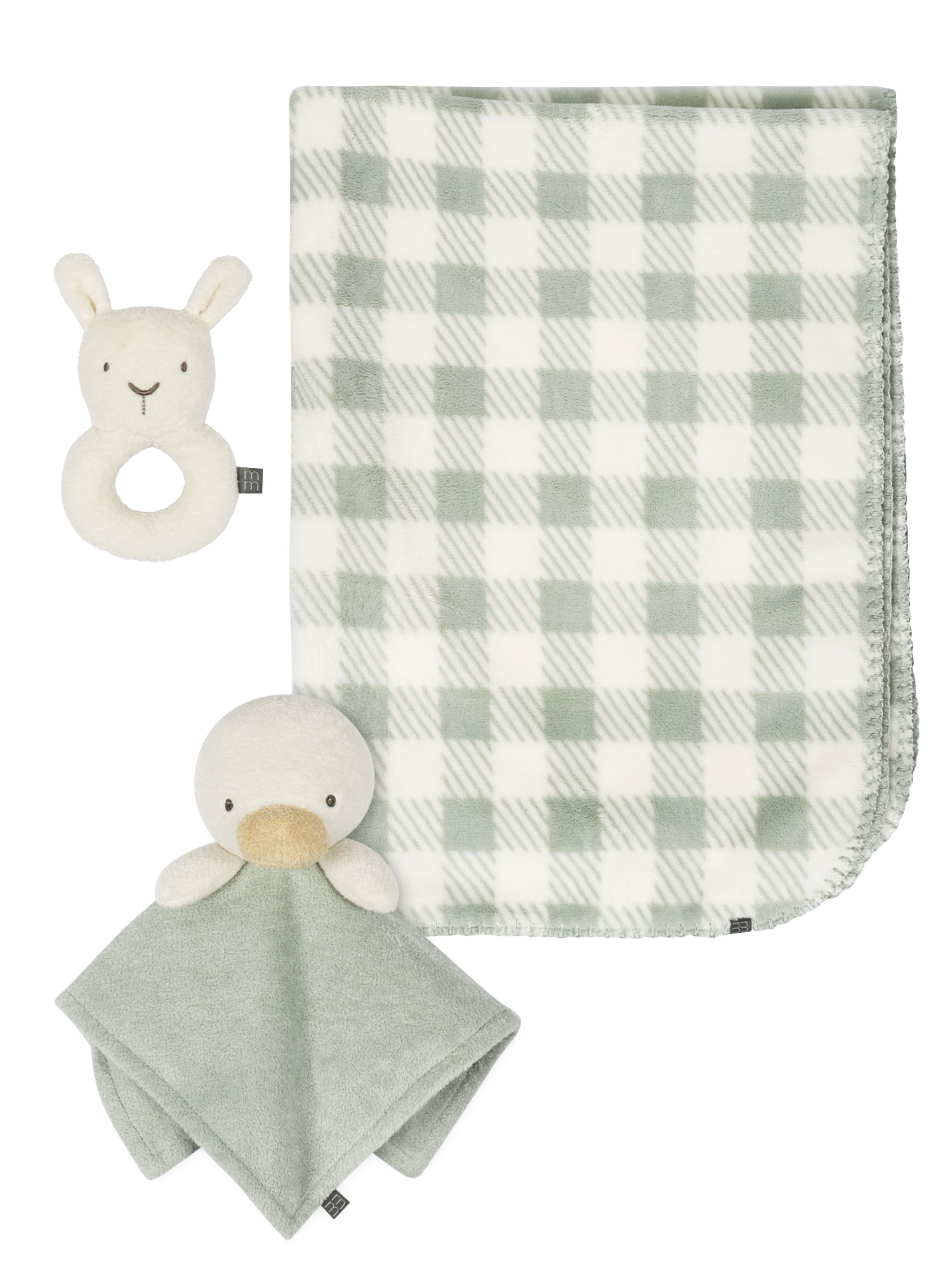 Modern Moments By Gerber Gender Neutral Plush Blanket, Security Blanket & Rattle Gift Set, 3-Piece