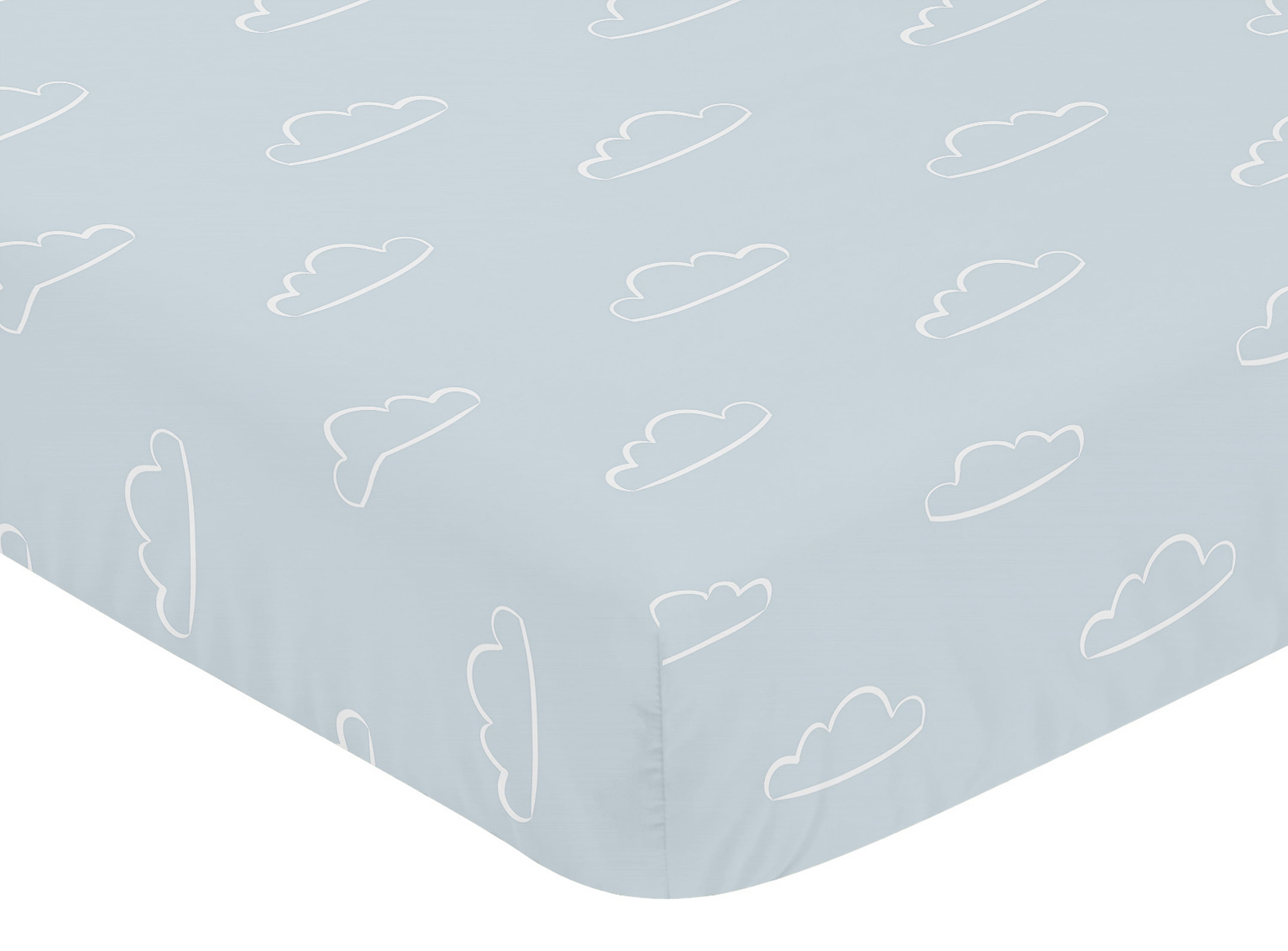 Sweet Jojo Designs Airplane Green and Blue Boy Clouds Print Fitted Crib Sheet