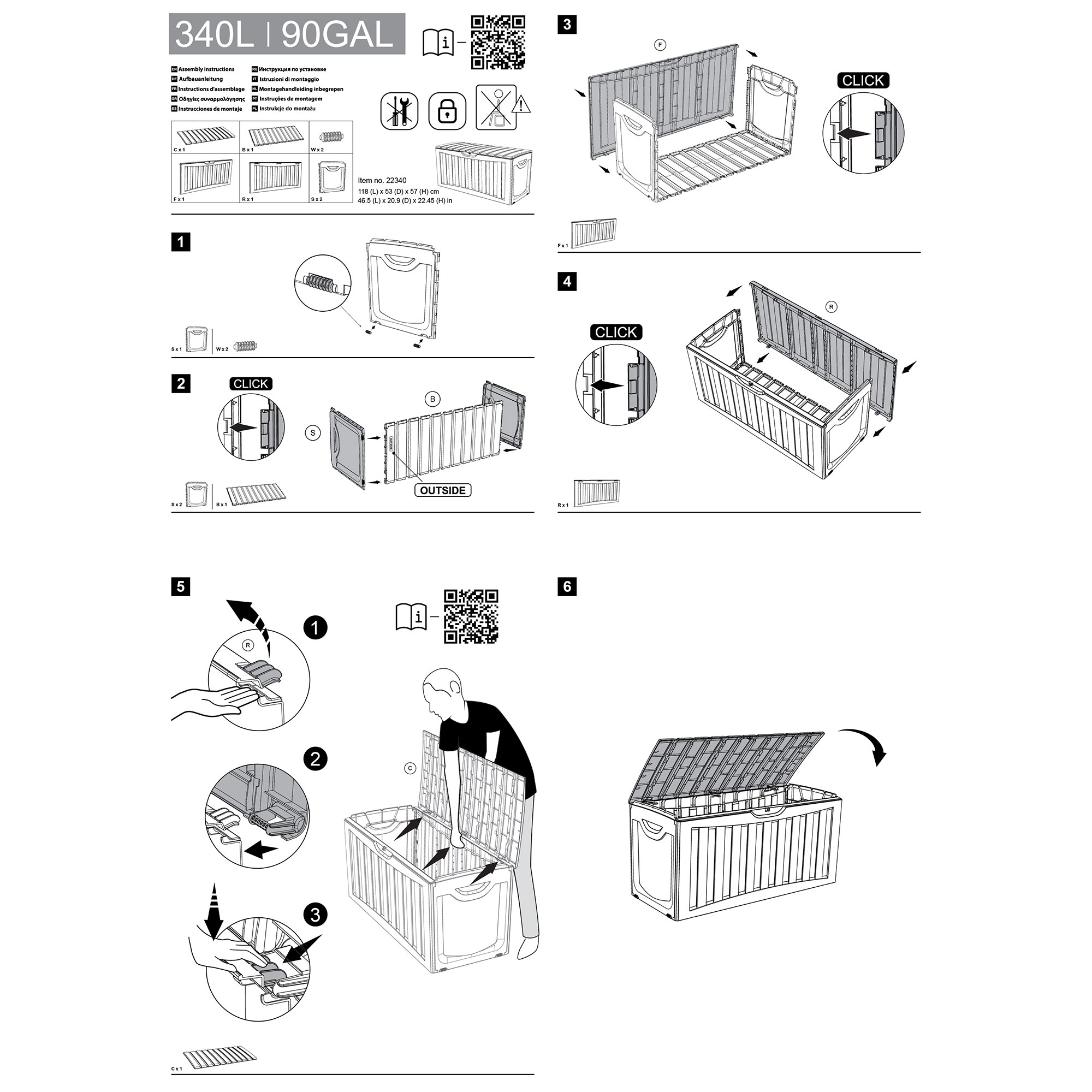 Ram Quality Products Plastic 90 Gal Outdoor Locking Storage Bin Deck Box, Gray