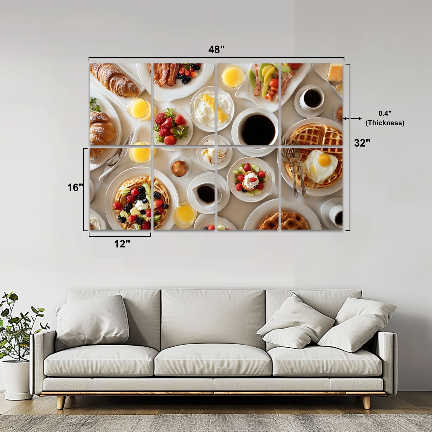 8 Pack Art Acoustic Panels Sound Absorbing Breakfast Feast Decorative Soundproof Wall Panels Self Adhesive for Nursery Game Room Bedroom 48"x32"