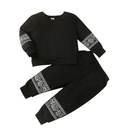 

kpoplk Babys First Christmas Outfit Girl Baby Girls Hooded Floral Long Sleeve Outfit Sets Sweatshirt Pants Sets Fall Clothes 2pcs(Black)