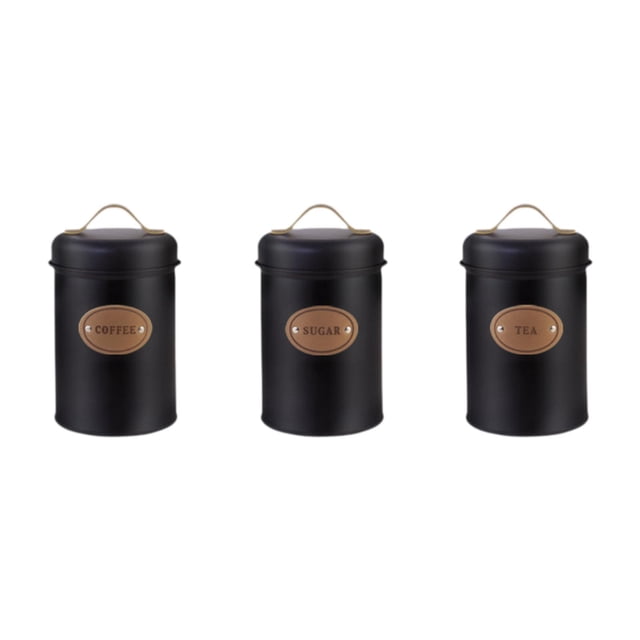 simhoa 3 Pieces Airtight Kitchen Canister Set Tea Organizer for Coffee Sugar Cereal black