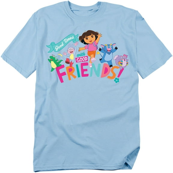 Popfunk Dora The Explorer Good Times With Good Friends Unisex Adult T Shirt, Light Blue, Small