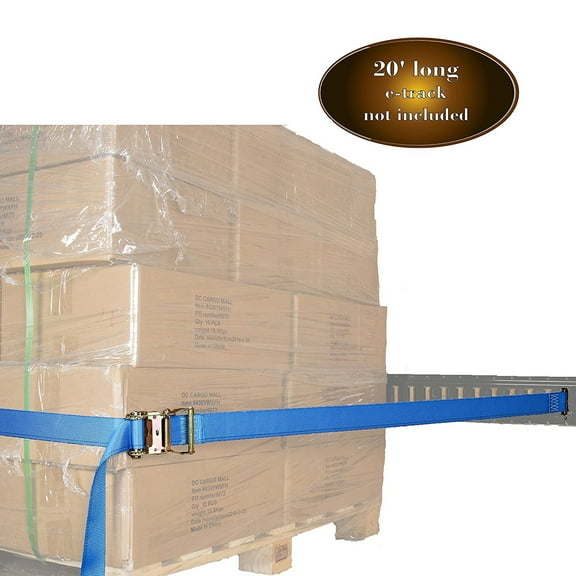 2" x 20' E Track Ratcheting Strap Heavy Duty Cargo TieDown, Durable Blue Polyester Tie-Down Ratchet Strap, ETrack Spring Fittings, Tie Down Motorcycles, Trailer Loads, by DC Cargo Mall