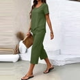 thumbnail image 5 of QIYAGBSA 2 Piece Sets for Women Round Neck Top and Capri Pants with Pockets Relaxed Fit Summer Casual Lounge Wear (Army Green L), 5 of 6