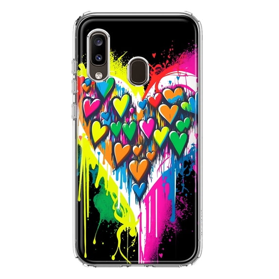 MUNDAZE Samsung Galaxy A20 Shockproof Clear Hybrid Protective Phone Case Colorful Rainbow Hearts Love Graffiti Painting Cover
